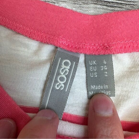 ASOS Women's Striped Oversized Boxy Cropped T Tee Shirt 2 White Bright Hot Pink - Picture 6 of 12